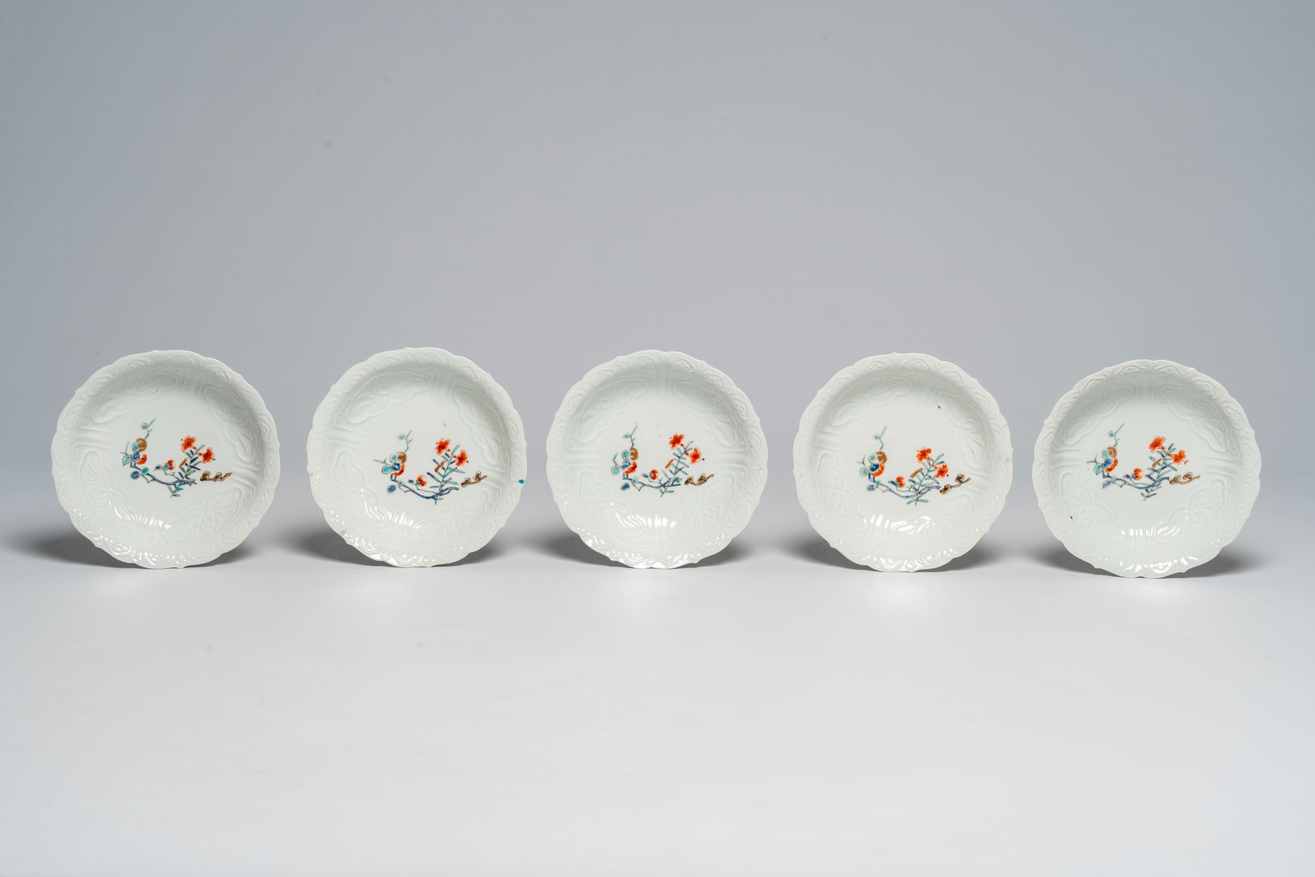 Ten Japanese moulded Kakiemon style bowls with floral design, Edo/Meiji, 18th/19th C. - Image 2 of 5