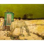 Oscar Coddron (1881-1960): Horse and caravan in a snowy landscape, oil on canvas