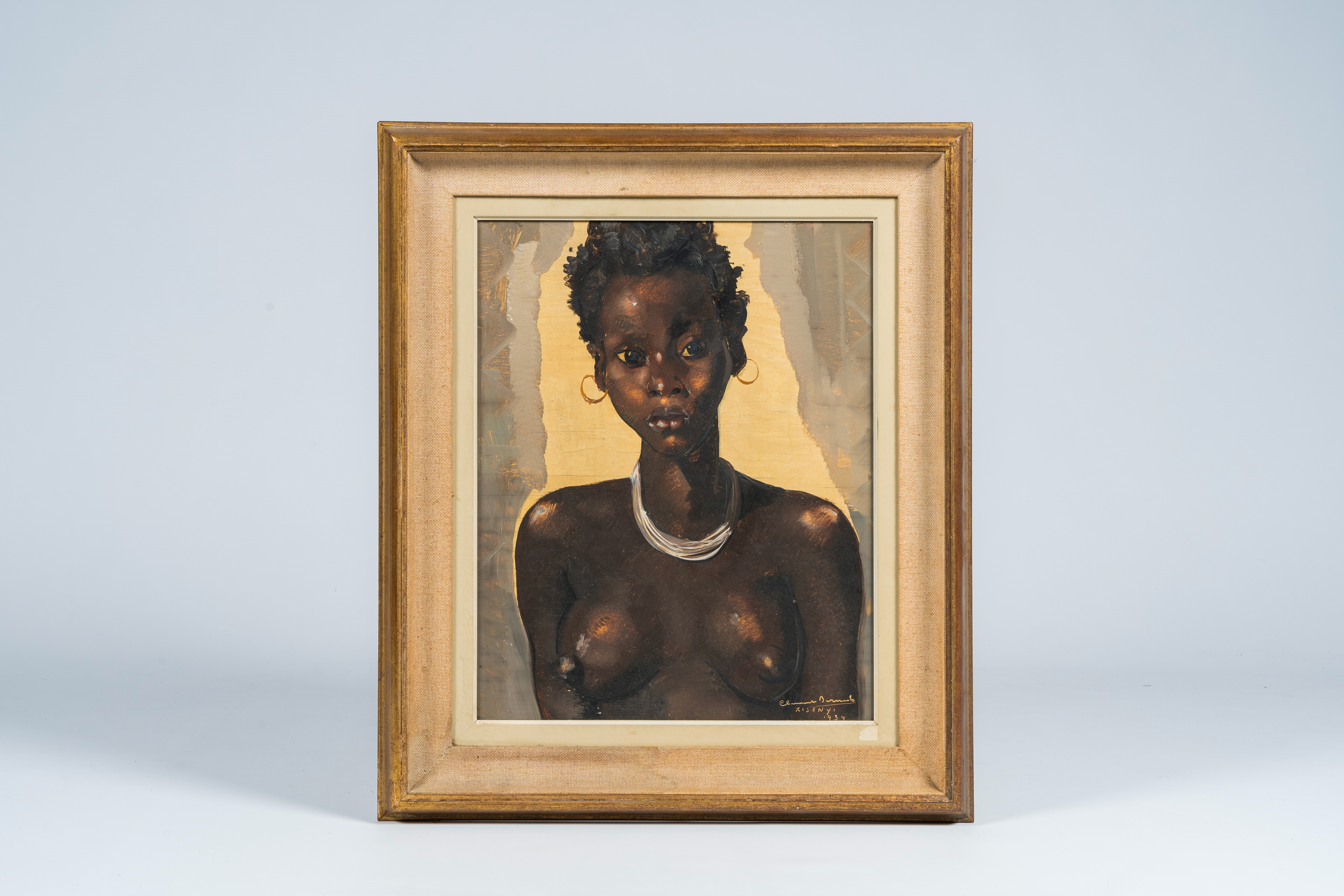 ClÃ©ment Serneels (1912-1991): Portrait of an African beauty, oil on board, Kisenyi, dated 1934 - Image 2 of 8