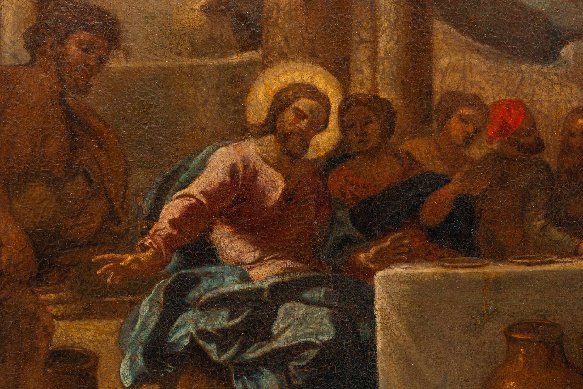Italian school: The last supper, oil on canvas, 18th C. - Image 6 of 7