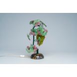 An Italian Murano glass and green patinated metal vine-shaped table lamp, 20th C