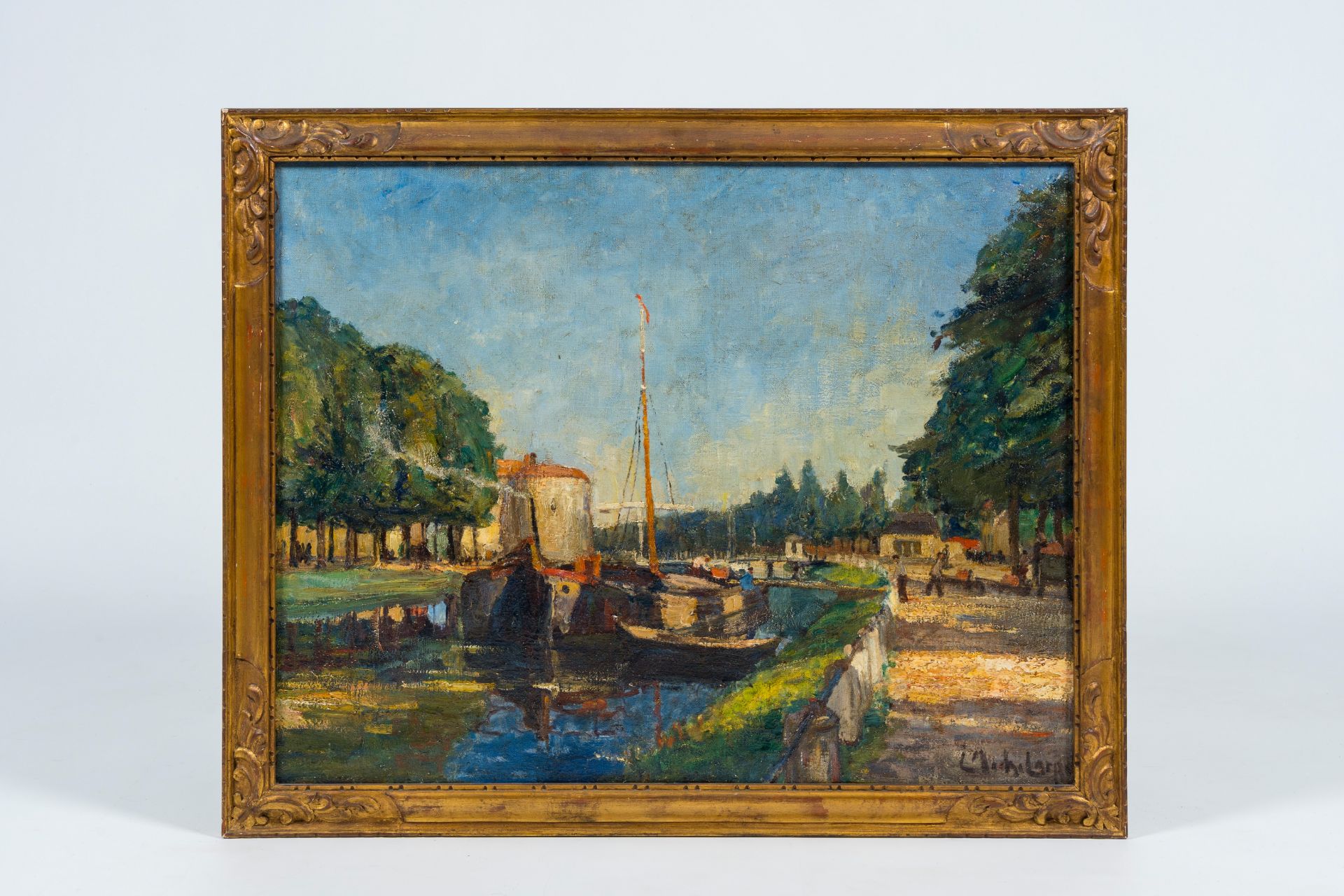 Leo Mechelaere (1880-1964): View on the Ringvaart and the Kruispoort in Bruges, oil on canvas - Image 2 of 5