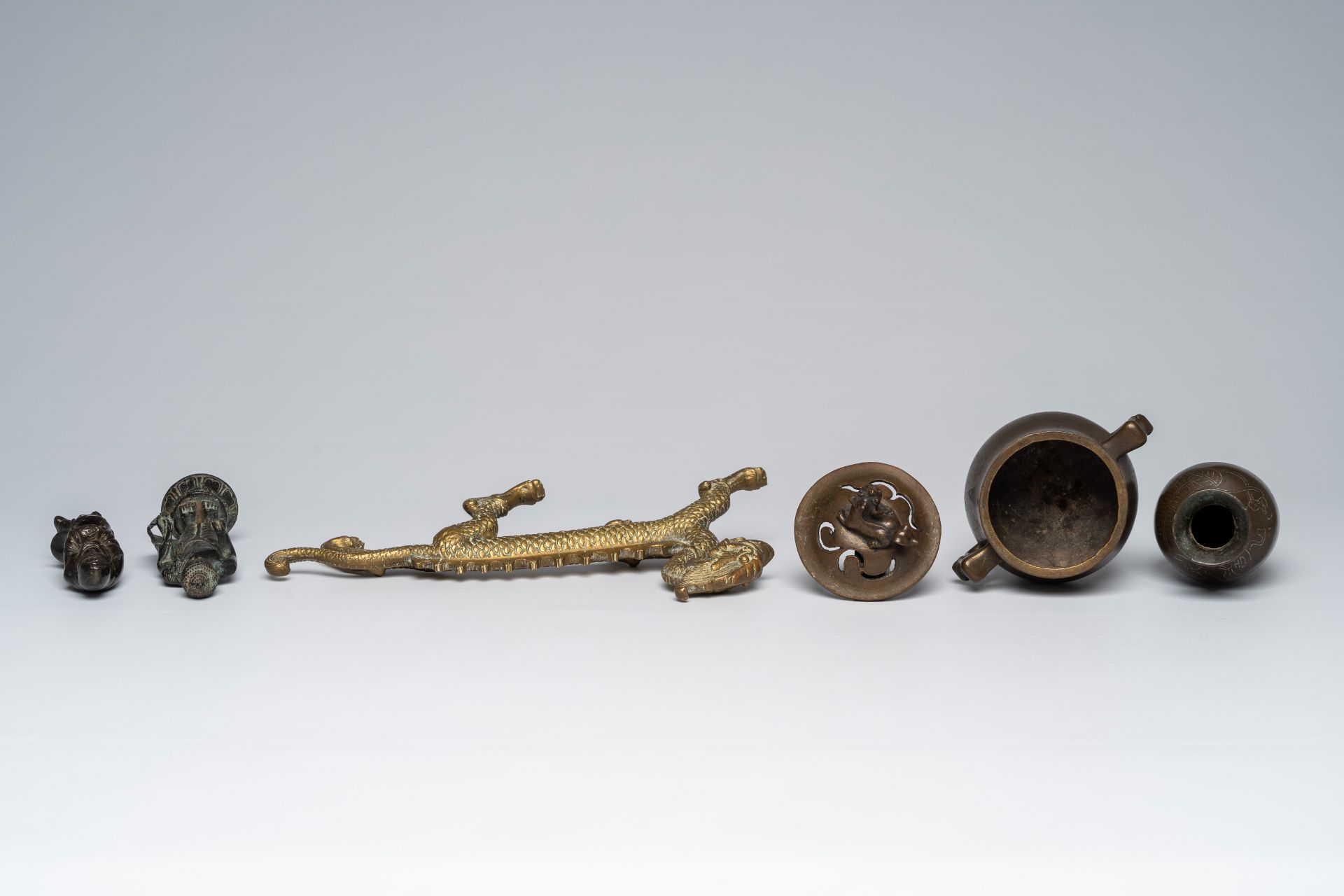 Three bronze sculptures, a censer and a vase, China, Vietnam and Japan, 19th/20th C. - Image 6 of 9