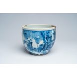 A Chinese blue and white 'Kangxi revival' jardiniÃ¨re with a narrative scene, 19th/20th C.