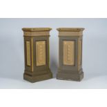 A pair of Flemish or French Gothic revival polychrome painted and gilt wood pedestals, first quarter