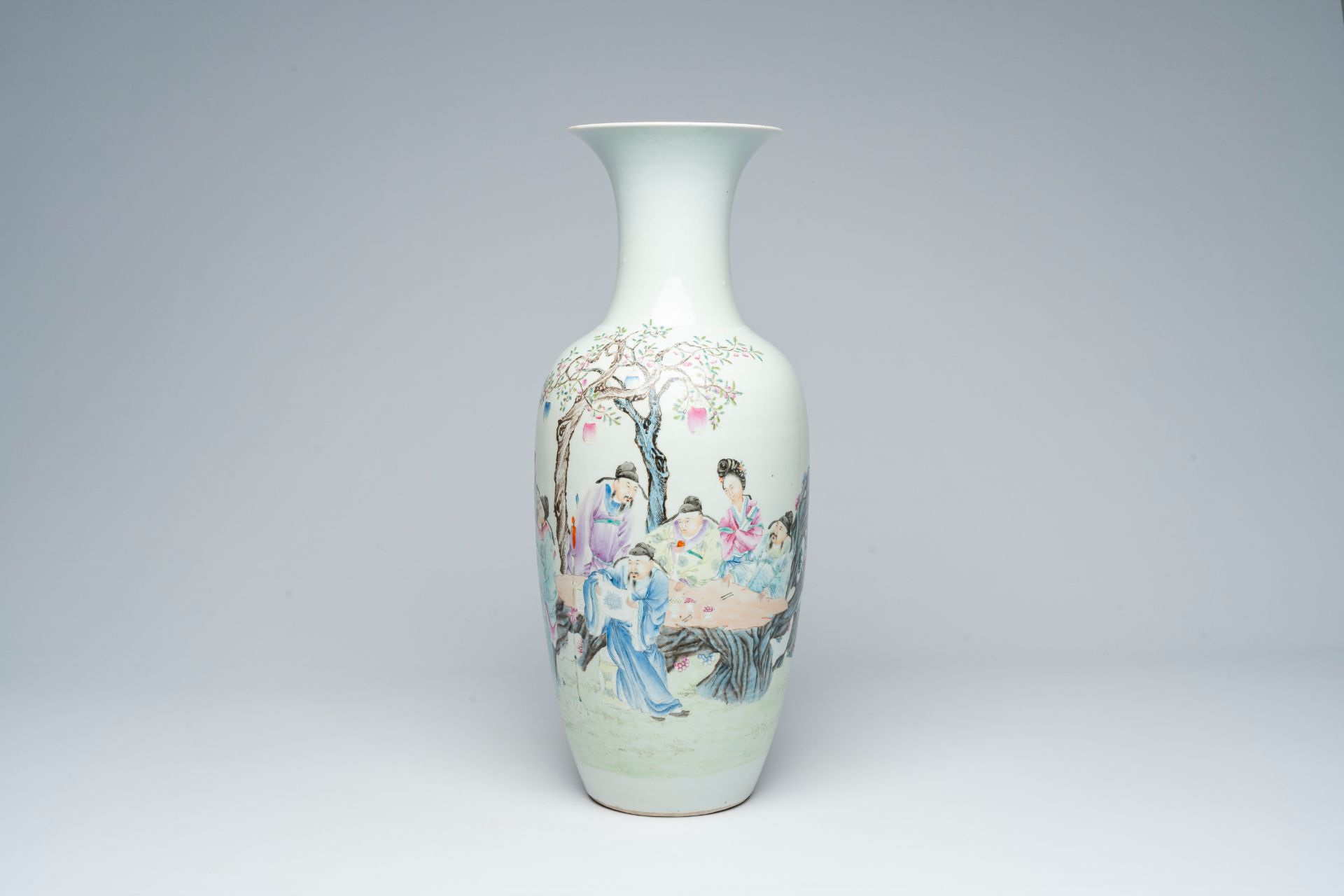 A Chinese famille rose 'Immortals' vase, Qianlong mark, 19th/20th C.