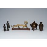 Three bronze sculptures, a censer and a vase, China, Vietnam and Japan, 19th/20th C.