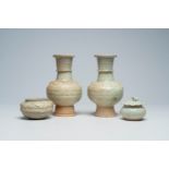A pair of Chinese Qingbai vases and two jars, probably Song