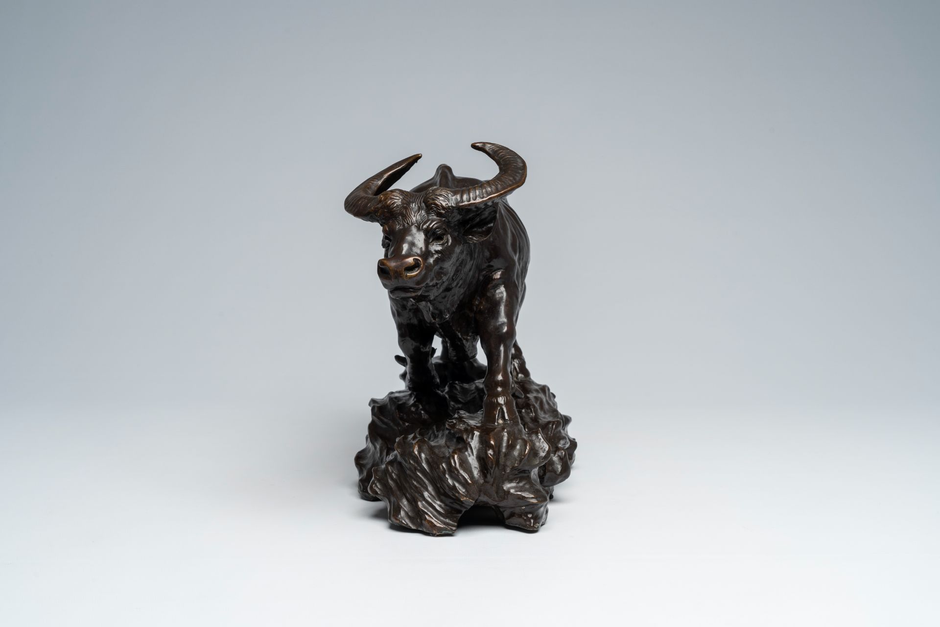 Illegibly signed (20th C.): Water buffalo, brown patinated bronze - Image 3 of 8