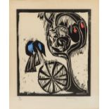 Pierre Alechinsky (1927): 'Roue d'infortune', woodcut and watercolour on paper, ed. 140/150, [1973]
