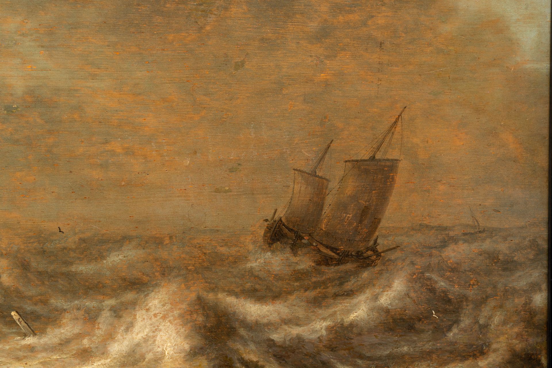 Pieter Mulier I (1615-1670): Shipping on a stormy sea, oil on panel - Image 4 of 6