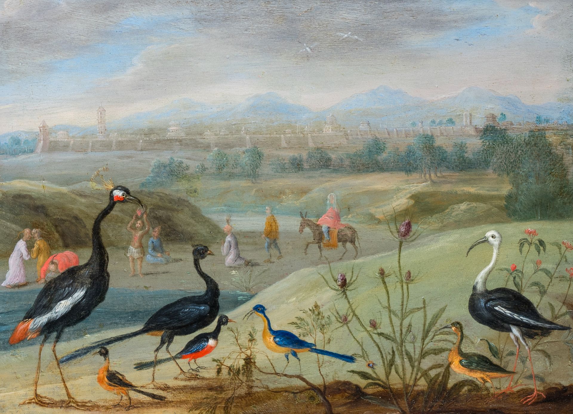 Jan van Kessel (1626-1679): Exotic birds in an oriental landscape, oil on copper