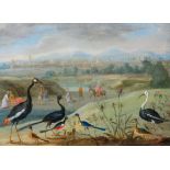 Jan van Kessel (1626-1679): Exotic birds in an oriental landscape, oil on copper