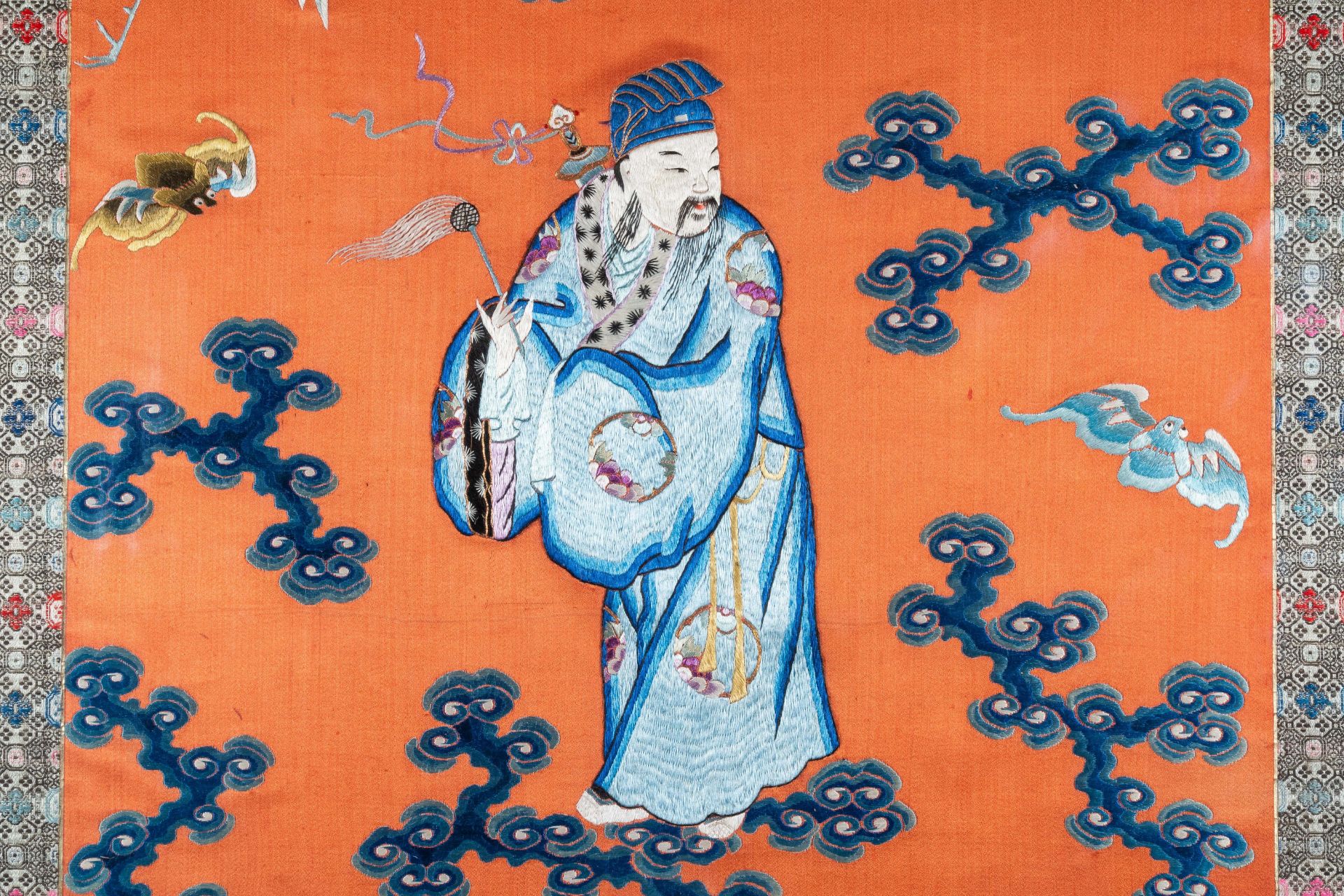 A Chinese embroidered silk panel depicting Lu Dongbin, 19th C. - Image 3 of 7