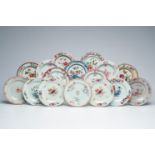 Sixteen Chinese famille rose and Imari style plates with floral design, Qianlong