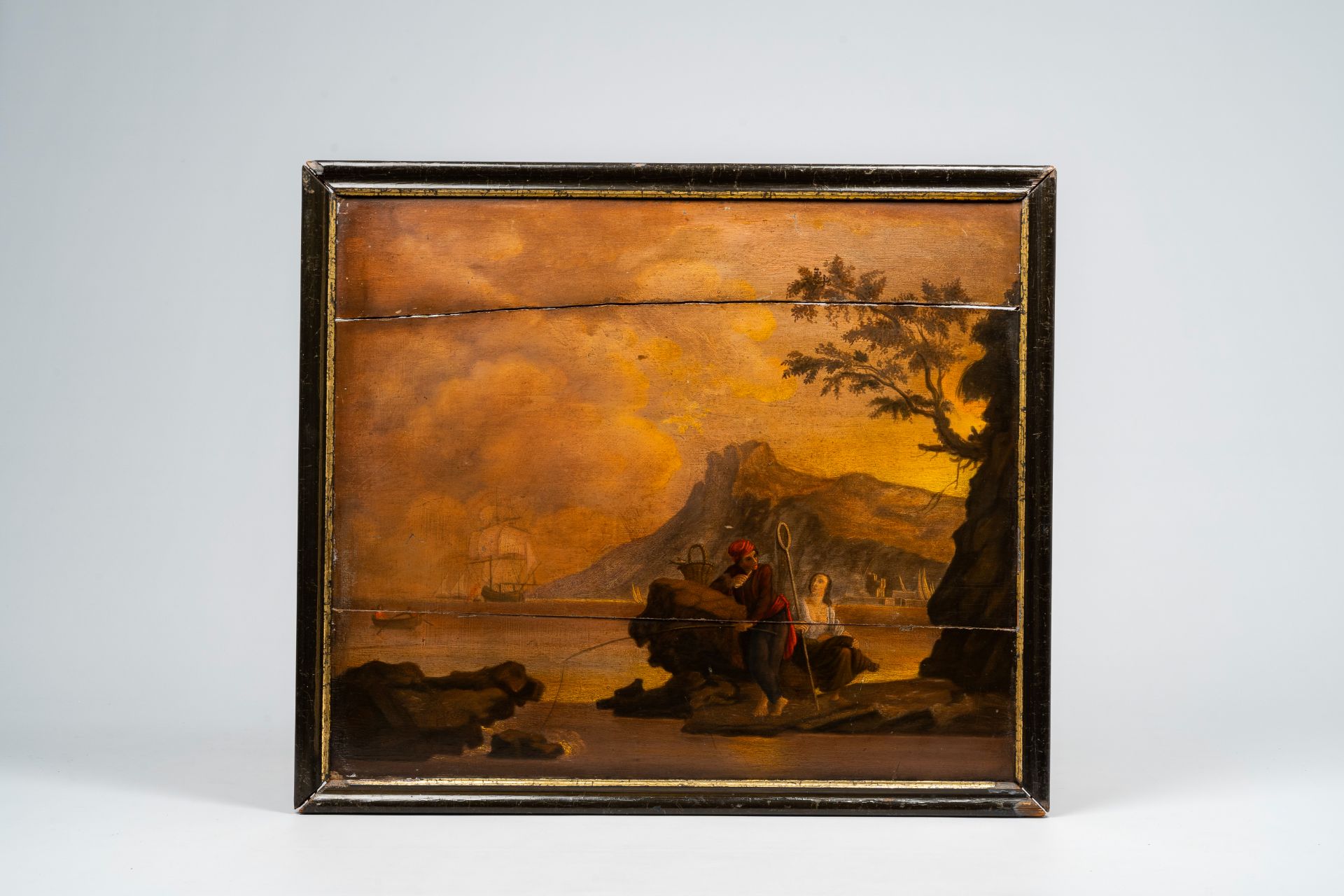 French school, in the manner of Joseph Vernet (1714-1789): Fishermen in a Mediterranean landscape, o - Image 2 of 5