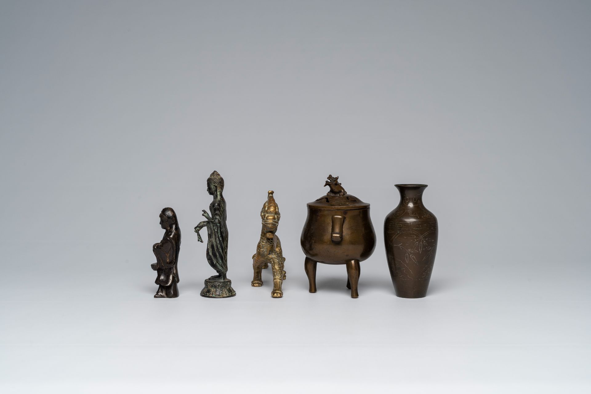 Three bronze sculptures, a censer and a vase, China, Vietnam and Japan, 19th/20th C. - Image 5 of 9
