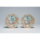A pair of Chinese octagonal famille rose 'Mandarin' plates, Qianlong