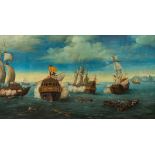 French school: Battle on high seas, oil on canvas, 18th C.