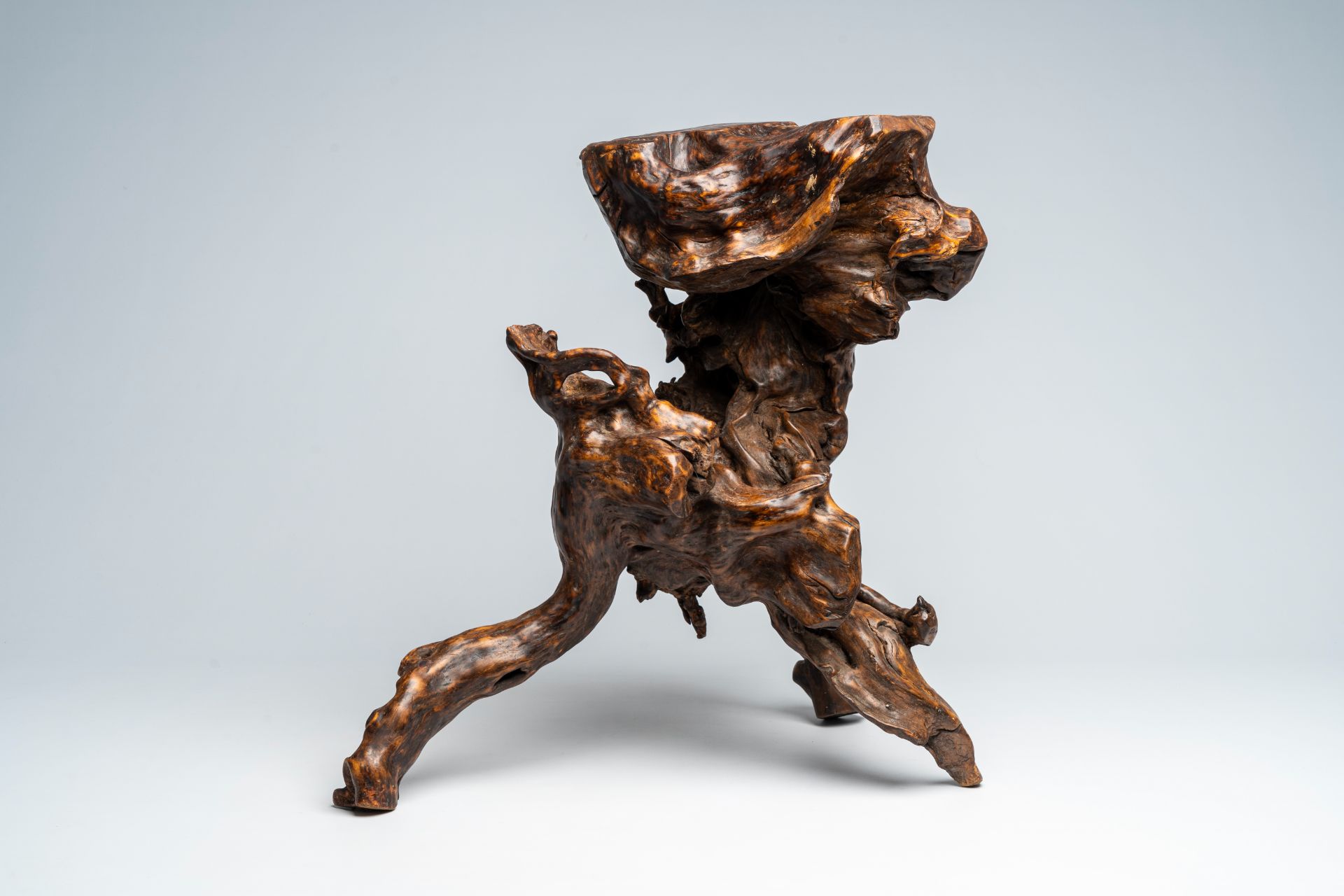 A Chinese rootwood pedestal, 19th/20th C. - Image 4 of 10