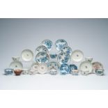 A varied collection Chinese blue, white, famille rose en grisaille cups and saucers, Yongzheng/Qianl