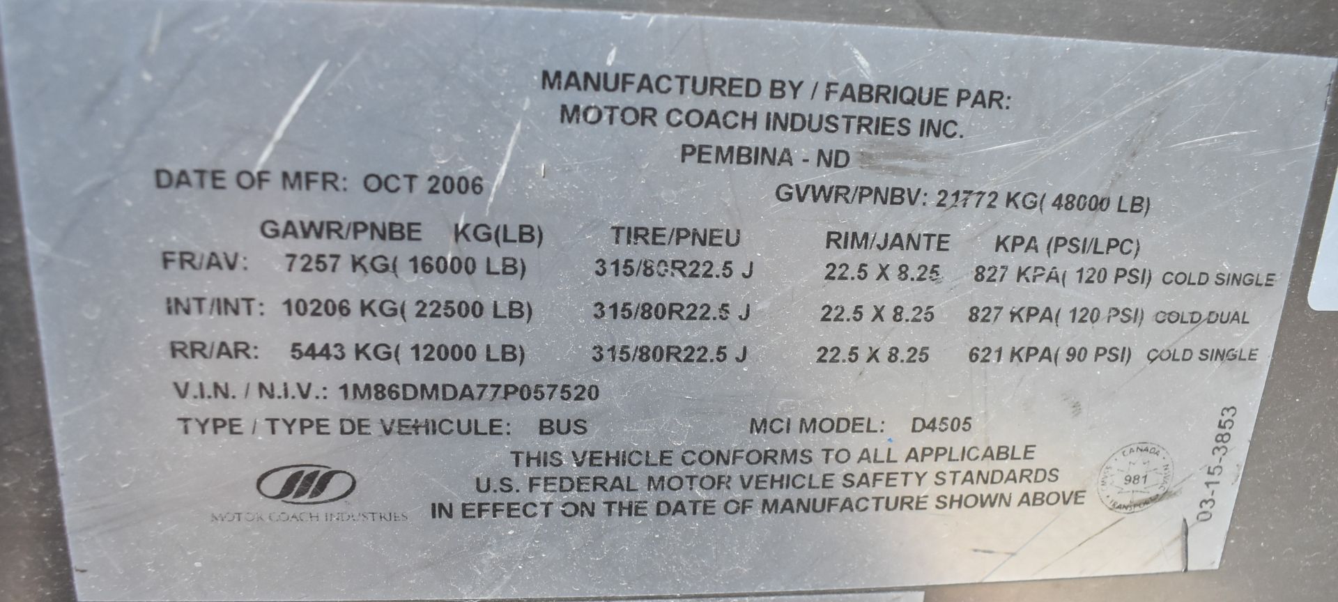 MOTOR COACH INDUSTRIES (2007) D4505 MOTOR COACH WITH CATERPILLAR C13 12.5L DIESEL ENGINE - Image 18 of 19