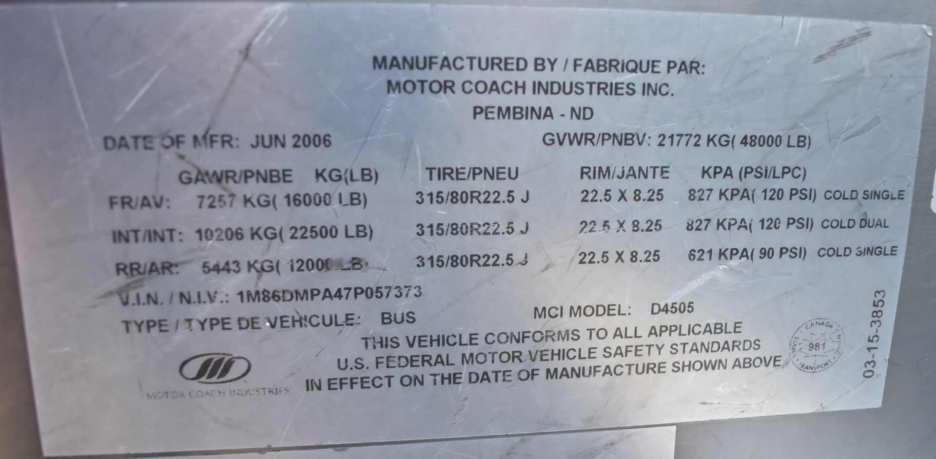 MOTOR COACH INDUSTRIES (2007) D4505 MOTOR COACH WITH DETROIT DIESEL SERIES 60 12.7L DIESEL ENGINE, - Image 14 of 16