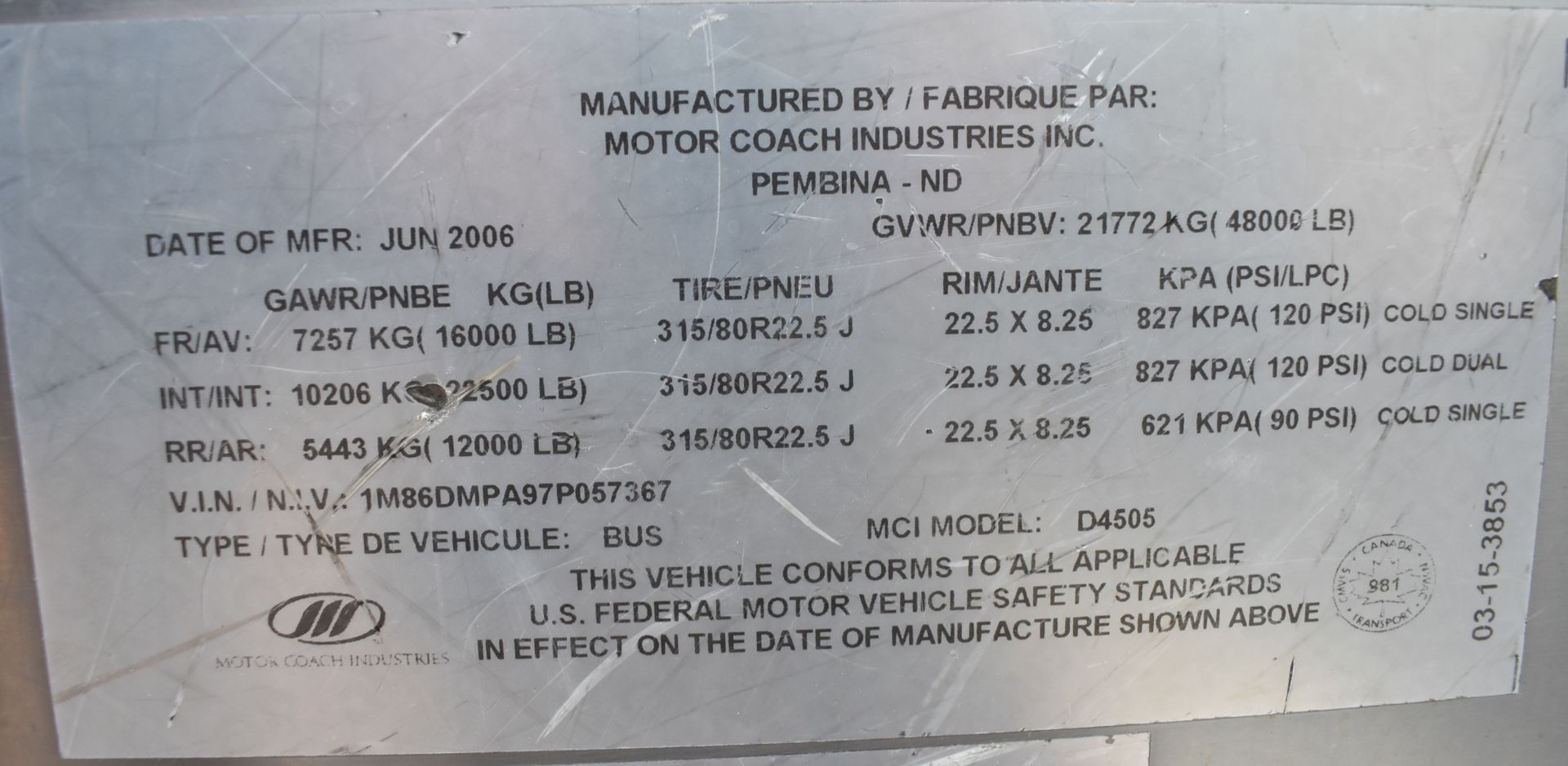 MOTOR COACH INDUSTRIES (2007) D4505 MOTOR COACH WITH DETROIT DIESEL SERIES 60 12.7L DIESEL ENGINE, - Image 15 of 17