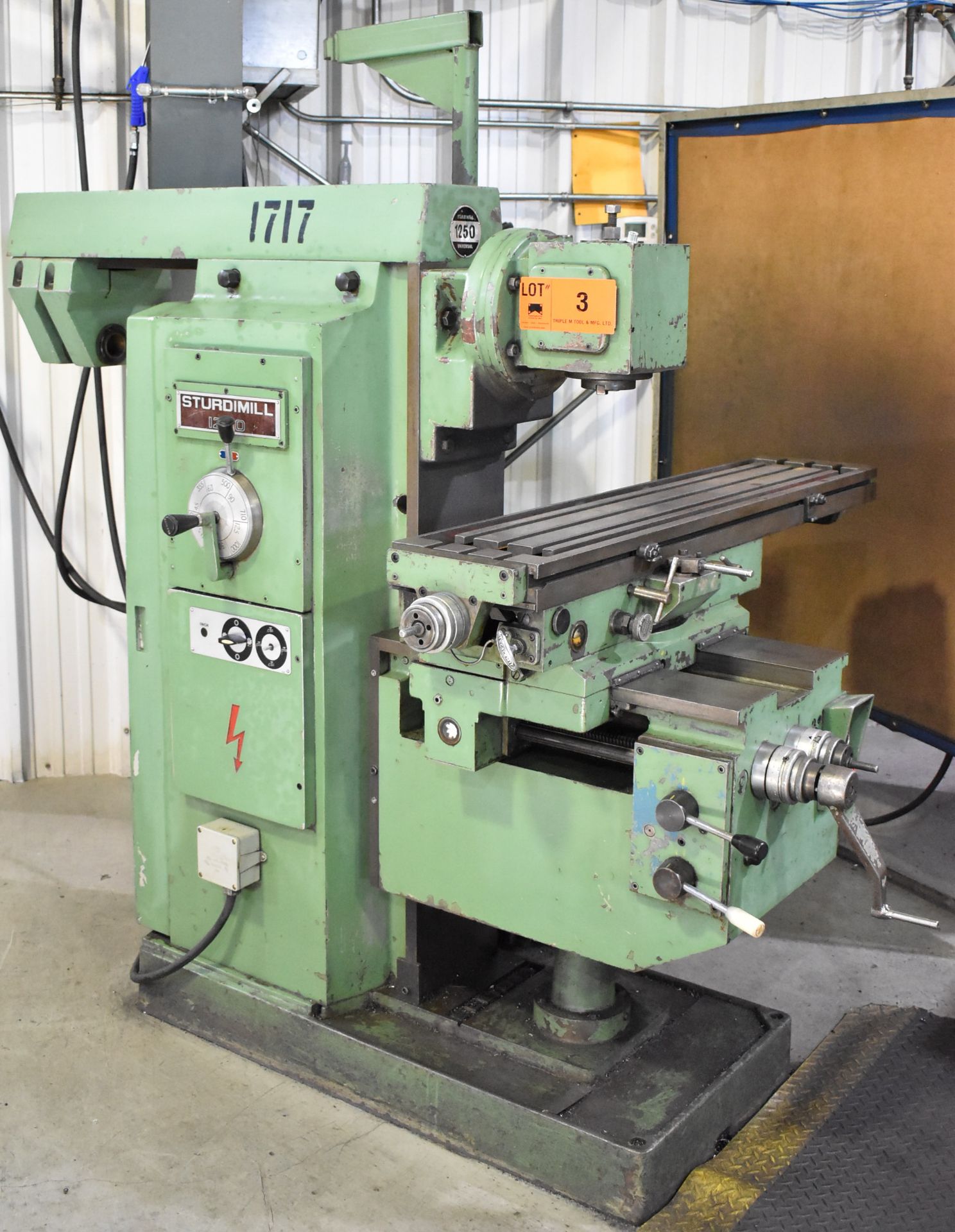 ELLIOT STURDIMILL 1250 VERTICAL MILLING MACHINE WITH 50" X 10.5" TABLE, #40 SPINDLE TAPER, SPEEDS TO