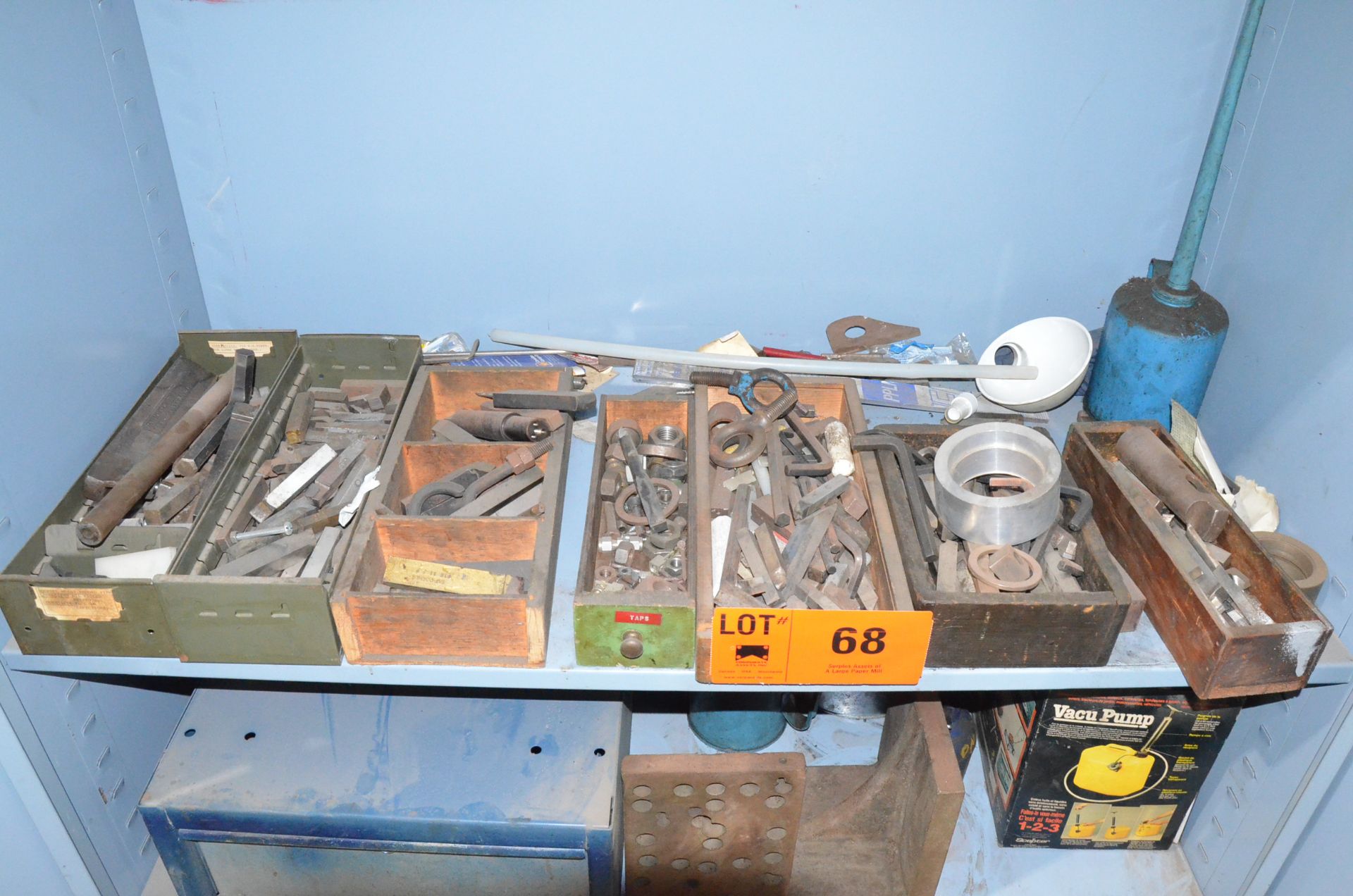 LOT/ CONTENTS OF CABINET - INCLUDING CUTTERS, TOOLING, ANGLE PLATES [RIGGING FEE FOR LOT #68 - $ - Image 2 of 2