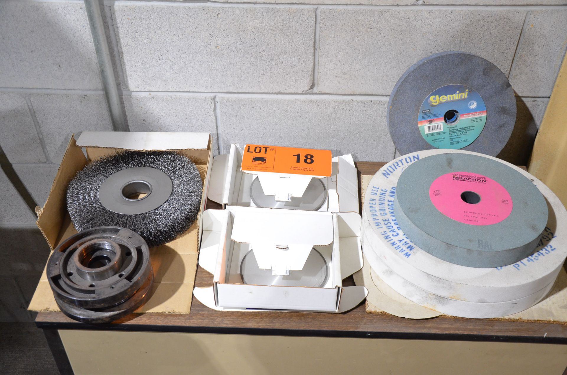 LOT/ GRINDING WHEELS, WIRE WHEEL, DIAMOND GRINDING WHEELS [RIGGING FEE FOR LOT #18 - $TBD USD PLUS