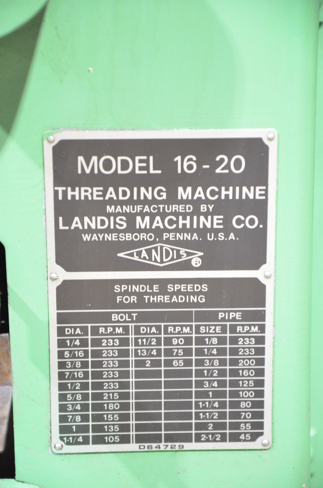 TELEDYNE LANDIS MODEL 16-20 THREADING MACHINE WITH LANDEX #2 THREADING HEAD, SPEEDS TO 233 RPM, 2 - Image 4 of 18