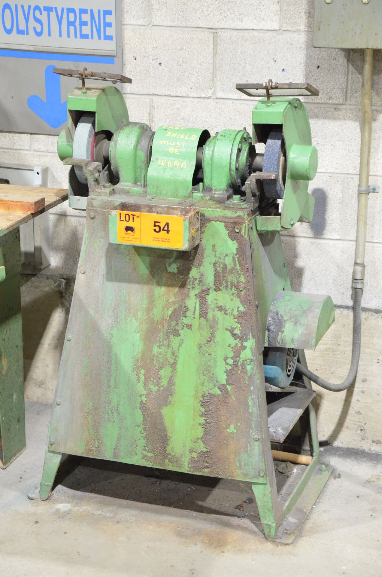 MFG. UNKNOWN 10" DOUBLE END PEDESTAL GRINDER, S/N: N/A (CI) [RIGGING FEE FOR LOT #54 - $50 USD