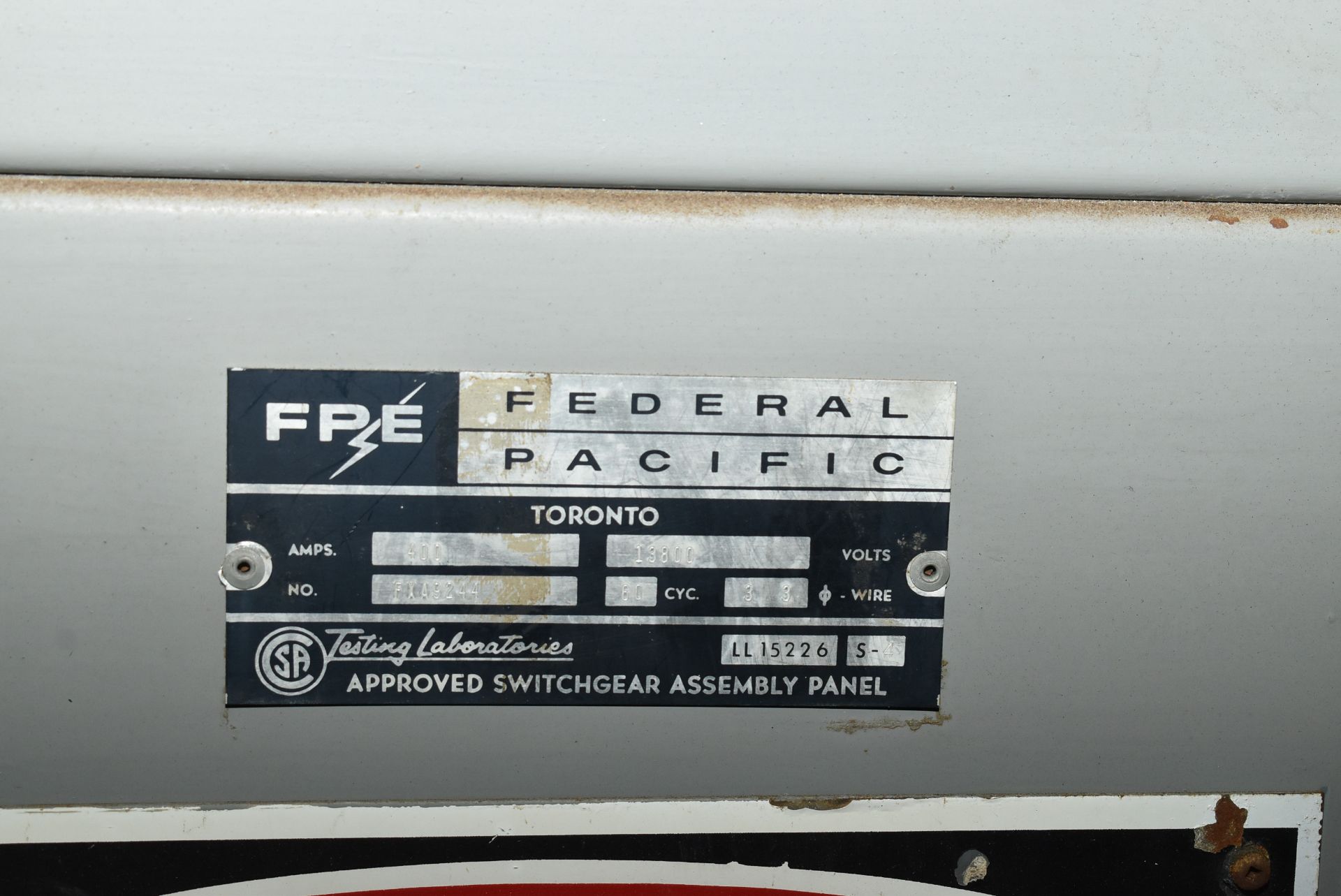 FEDERAL PACIFIC SWITCHGEAR WITH 13,800V & HAMMOND 450 KVA TRANSFORMER WITH 13,800HV/480-277LV/3PH/ - Image 2 of 3