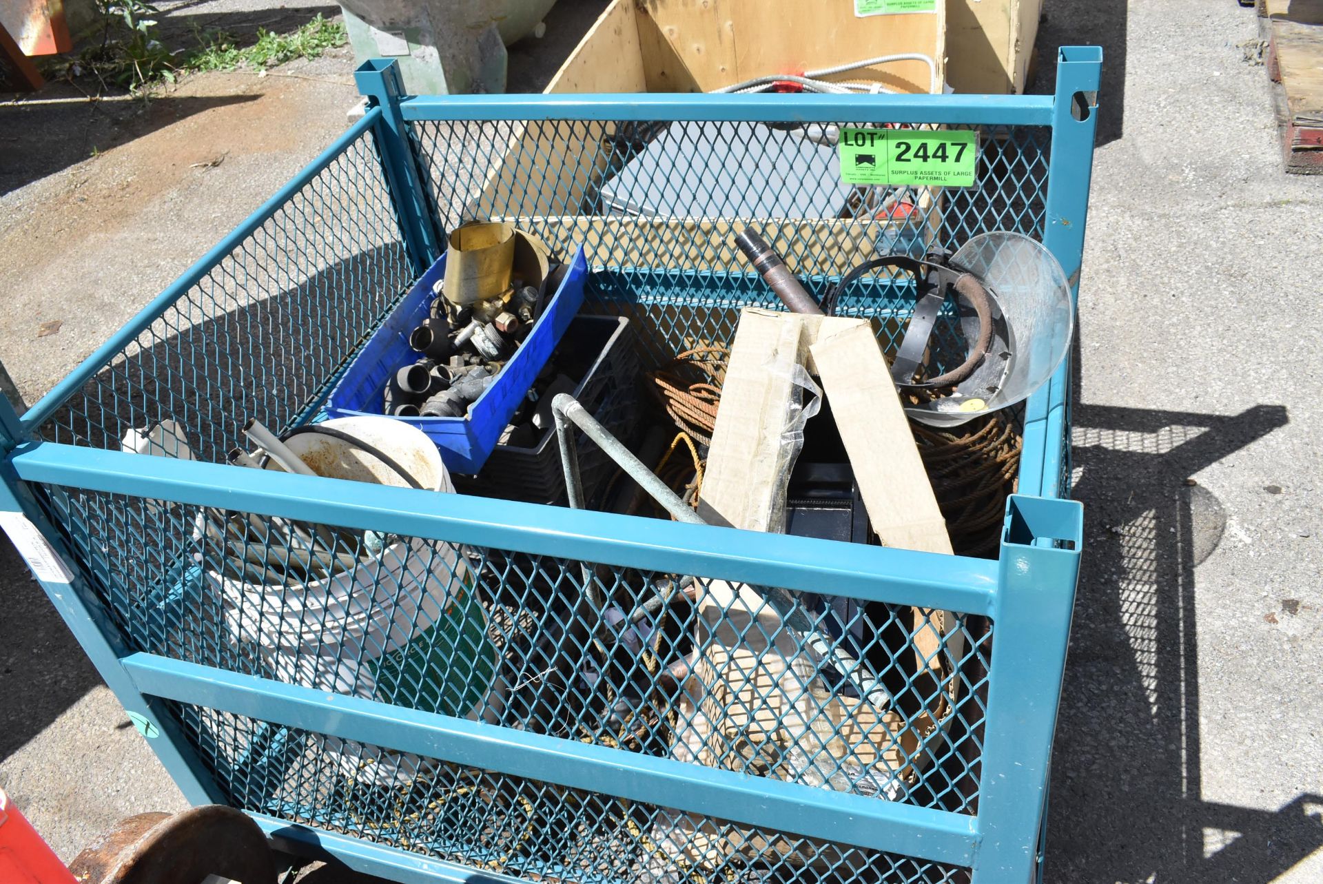 LOT/ PARTS BASKET WITH SHOP SUPPLIES, HARDWARE, FITTINGS, TOOLS [RIGGING FEE FOR LOT #2447 - $25 USD