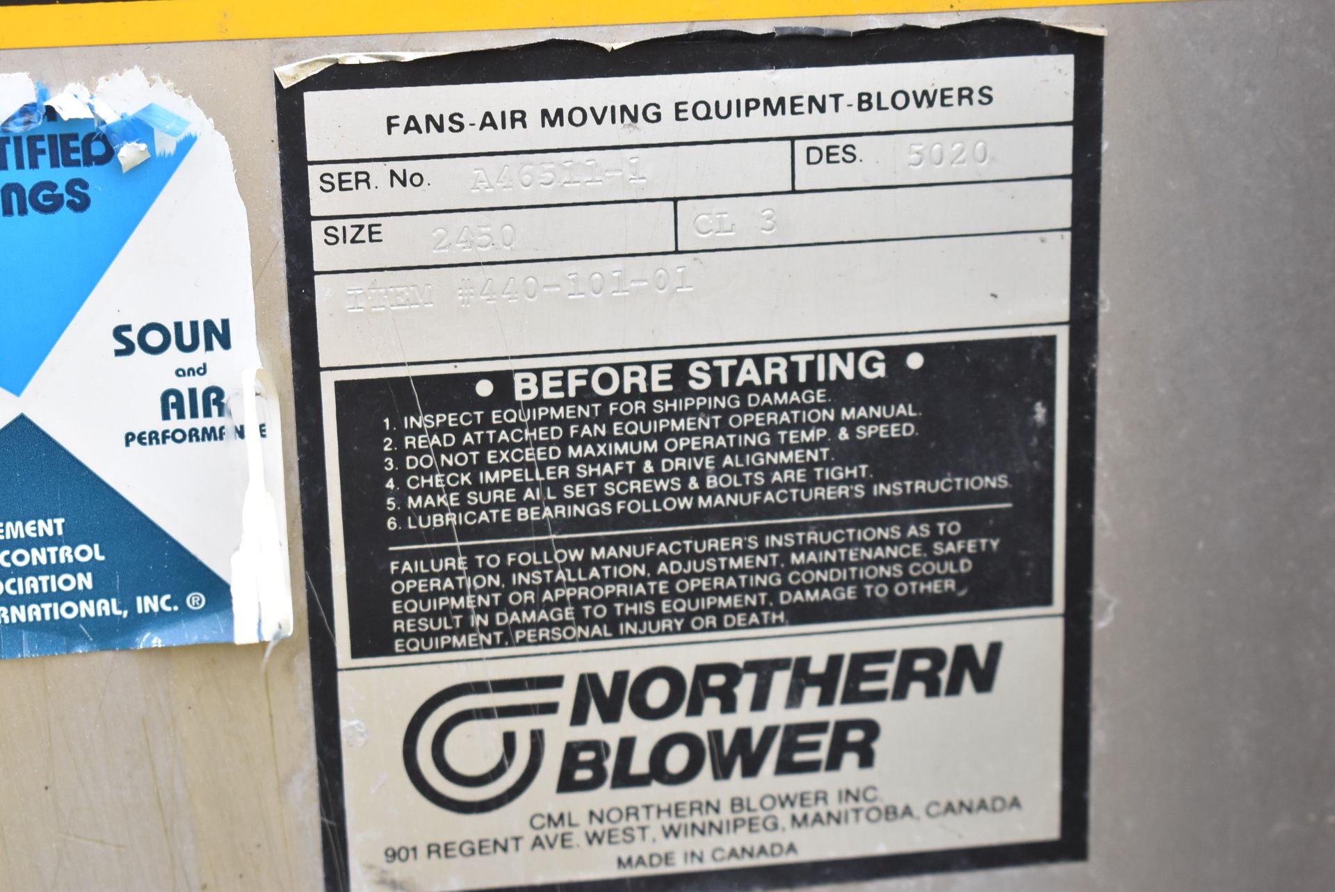 NORTHERN BLOWER 13 CL3 SKID-MOUNTED EXHAUST BLOWER WITH SIEMENS 30 HP/1765 RPM/575V/3PH/60HZ - Image 5 of 5