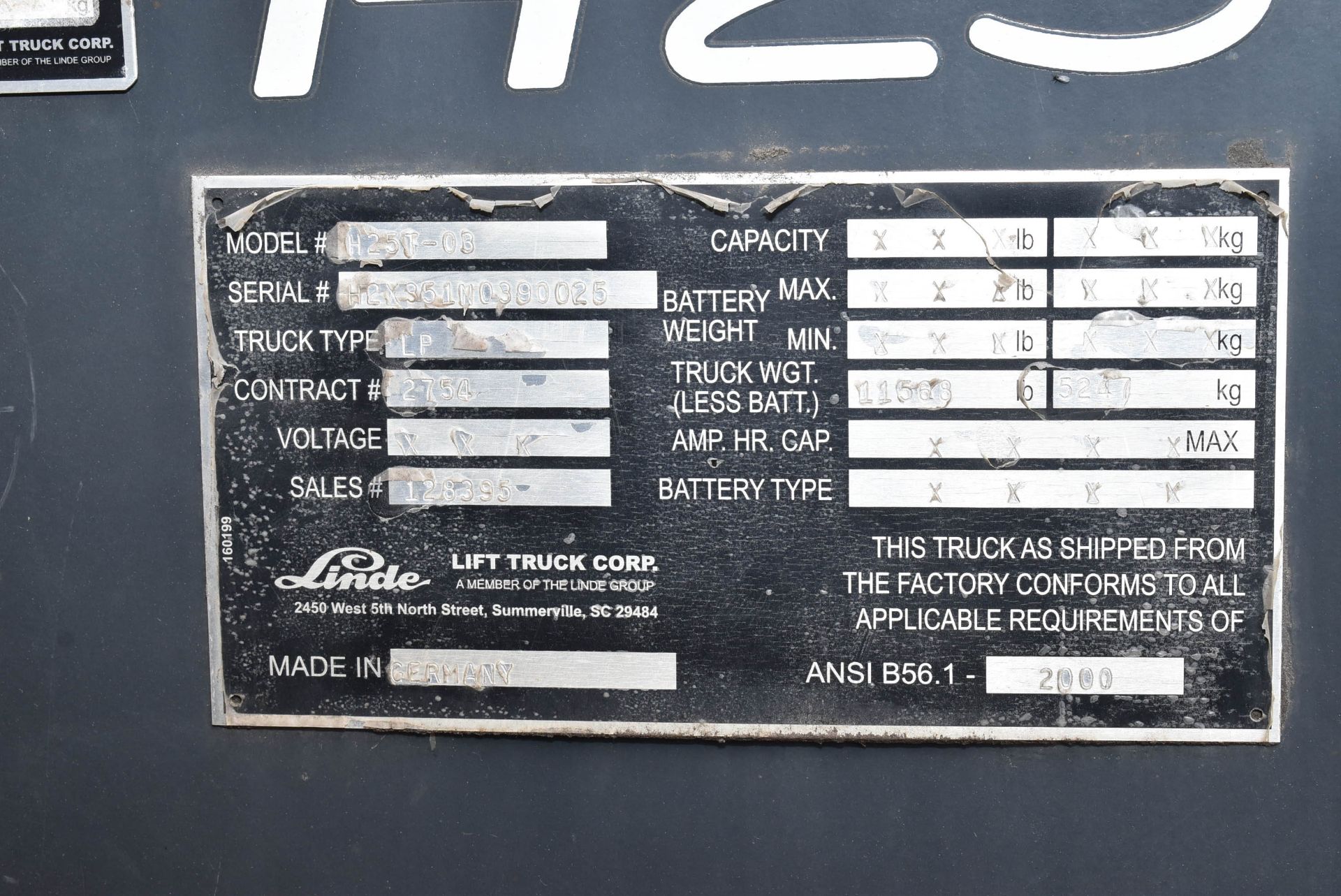 LINDE H25T 3,475 LB. CAPACITY LPG FORKLIFT WITH 183" MAX. LIFT HEIGHT, 2-STAGE MAST, MULTI-SURFACE - Image 7 of 8