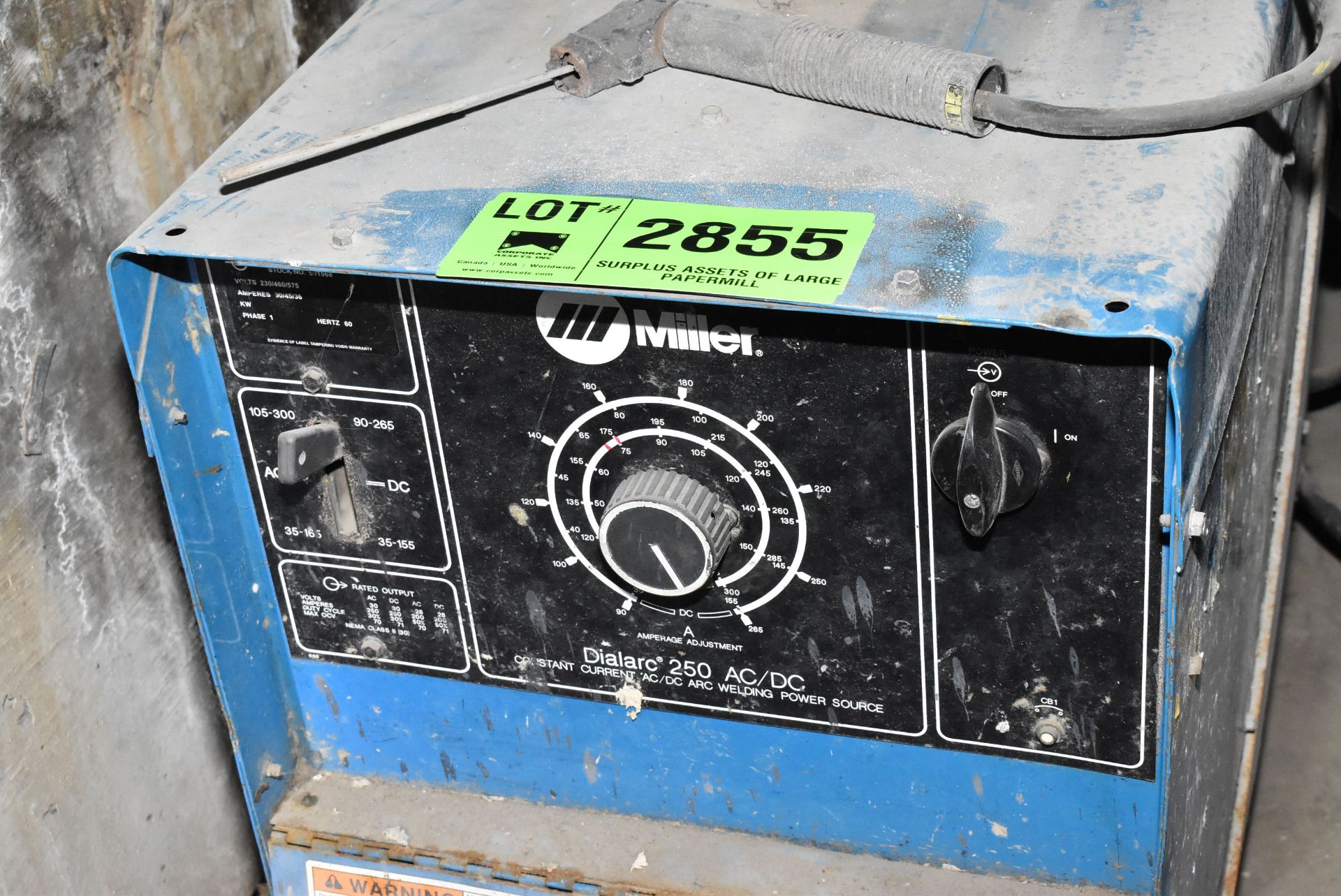 MILLER DIALARC 250 AC/DC STICK WELDER WITH CABLES & GUN, S/N: N/A [RIGGING FEE FOR LOT #2855 - $50 - Image 2 of 2