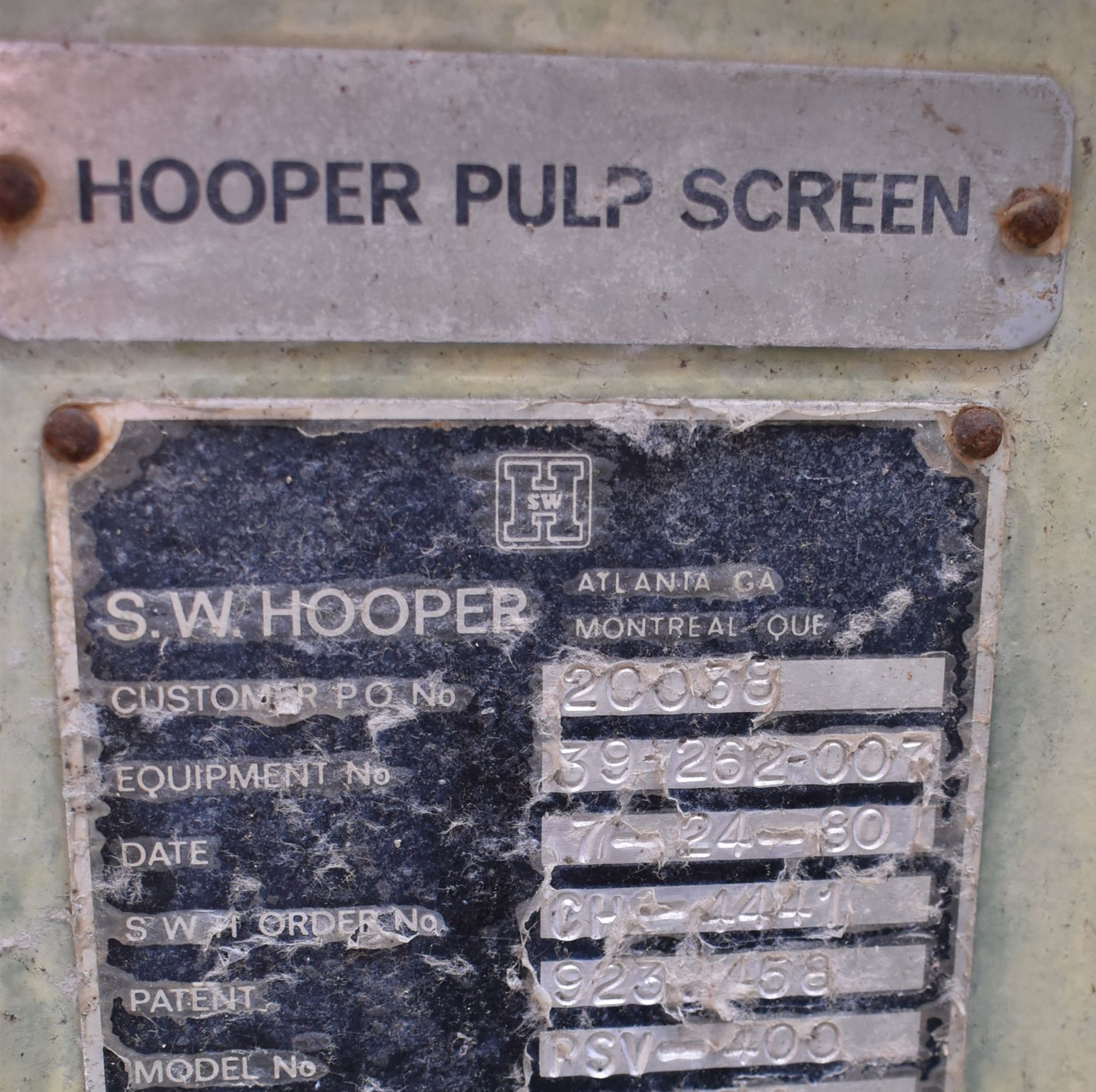 SW HOOPER PSV-400 STAINLESS STEEL PULP SCREEN WITH 150 HP MOTOR, S/N: 194074 (CI) [RIGGING FEE FOR - Image 3 of 4