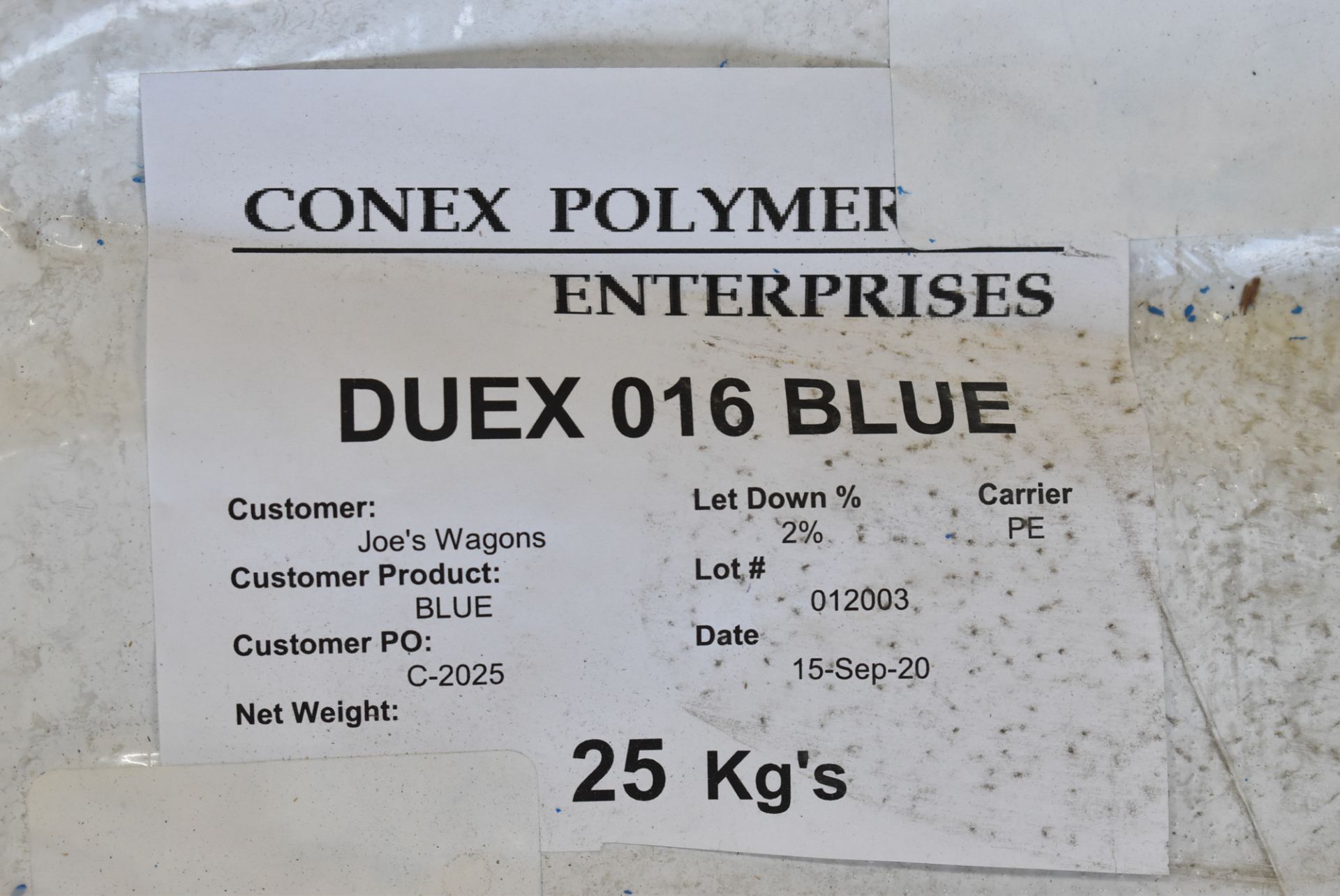 LOT/ CONEX POLYMER DUEX 015 BLUE COLOURANT (APPROX. 220 LBS.) - Image 2 of 2