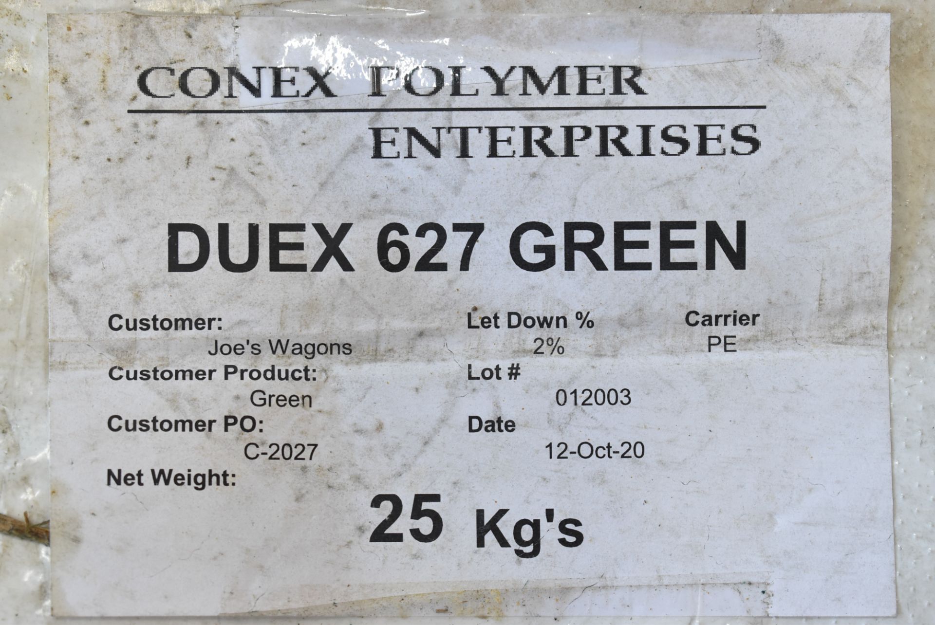 LOT/ CONEX POLYMER DUEX 627 GREEN COLOURANT (APPROX. 300 LBS.) - Image 2 of 2