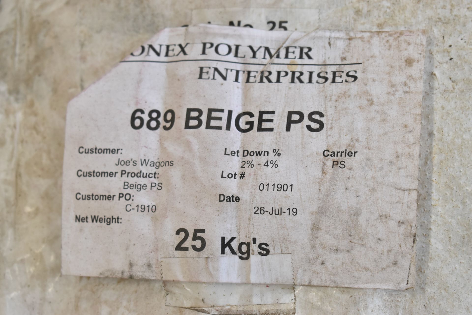 LOT/ CONEX POLYMER DUEX 689 BEIGE PS COLOURANT (APPROX. 165 LBS.) - Image 2 of 2