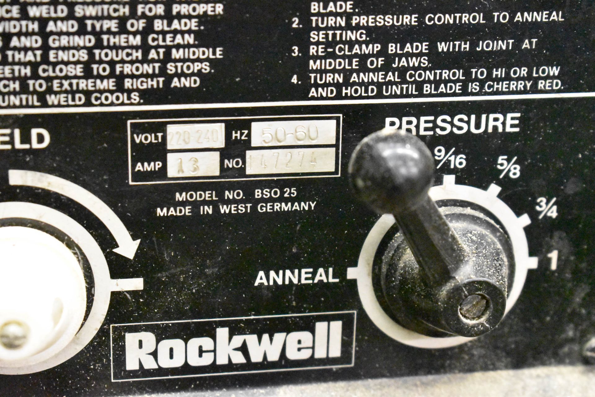 ROCKWELL BSO25 20" VERTICAL BAND SAW WITH ROCKWELL BLADE WELDER, 220-240V/3PH/50-60HZ, S/N - Image 5 of 6