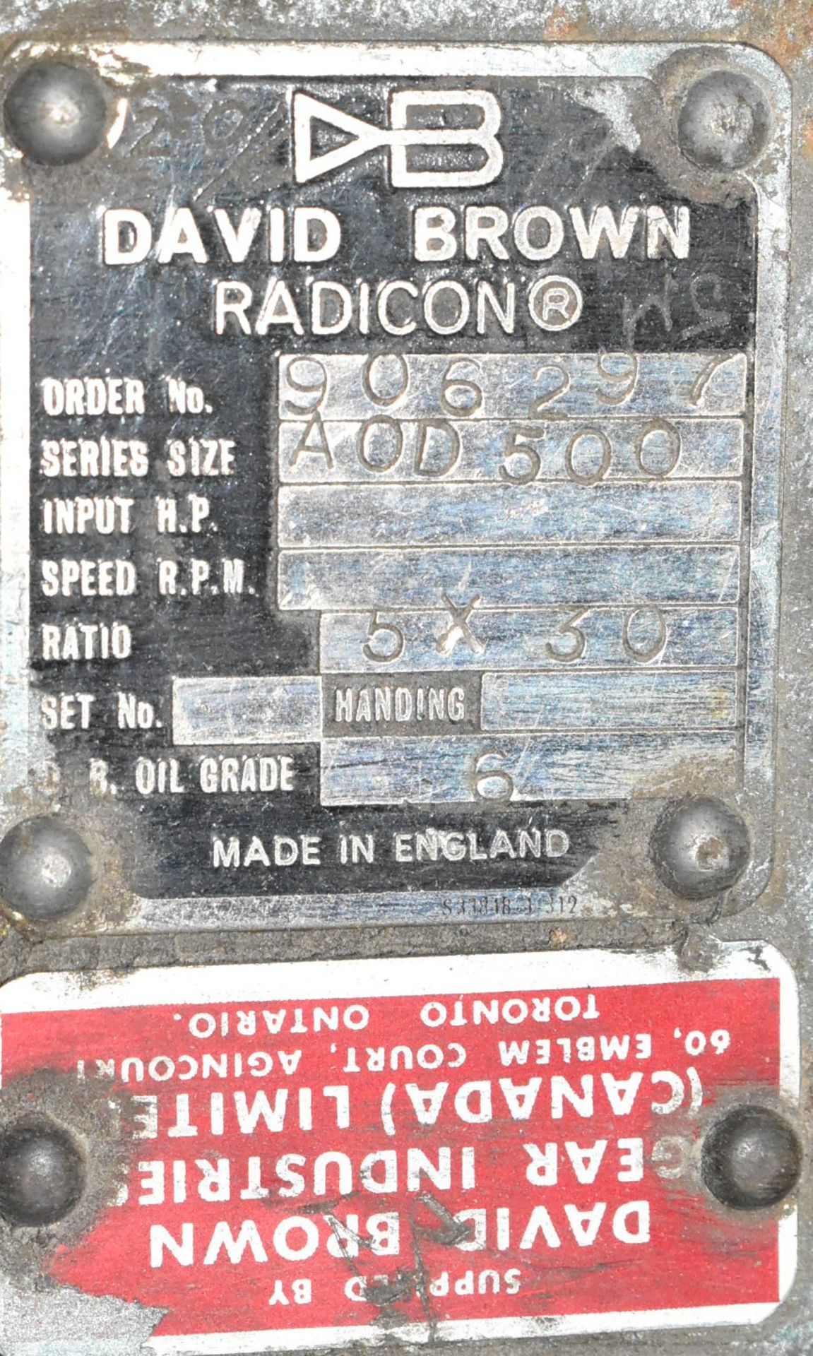 DAVID BROWN RADICON 2 HP AIR COMPRESSOR, S/N A0D500(LOCATED AT 1636 CHARLES ST, WHITBY, ON L1N 1B9) - Image 3 of 3