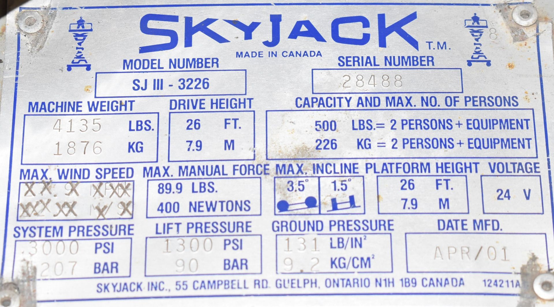 SKYJACK SJ III - 3226 24V ELECTRIC SCISSOR LIFT WITH 26' MAX LIFT HEIGHT, 500 LB CAPACITY, 672 HOURS - Image 4 of 7