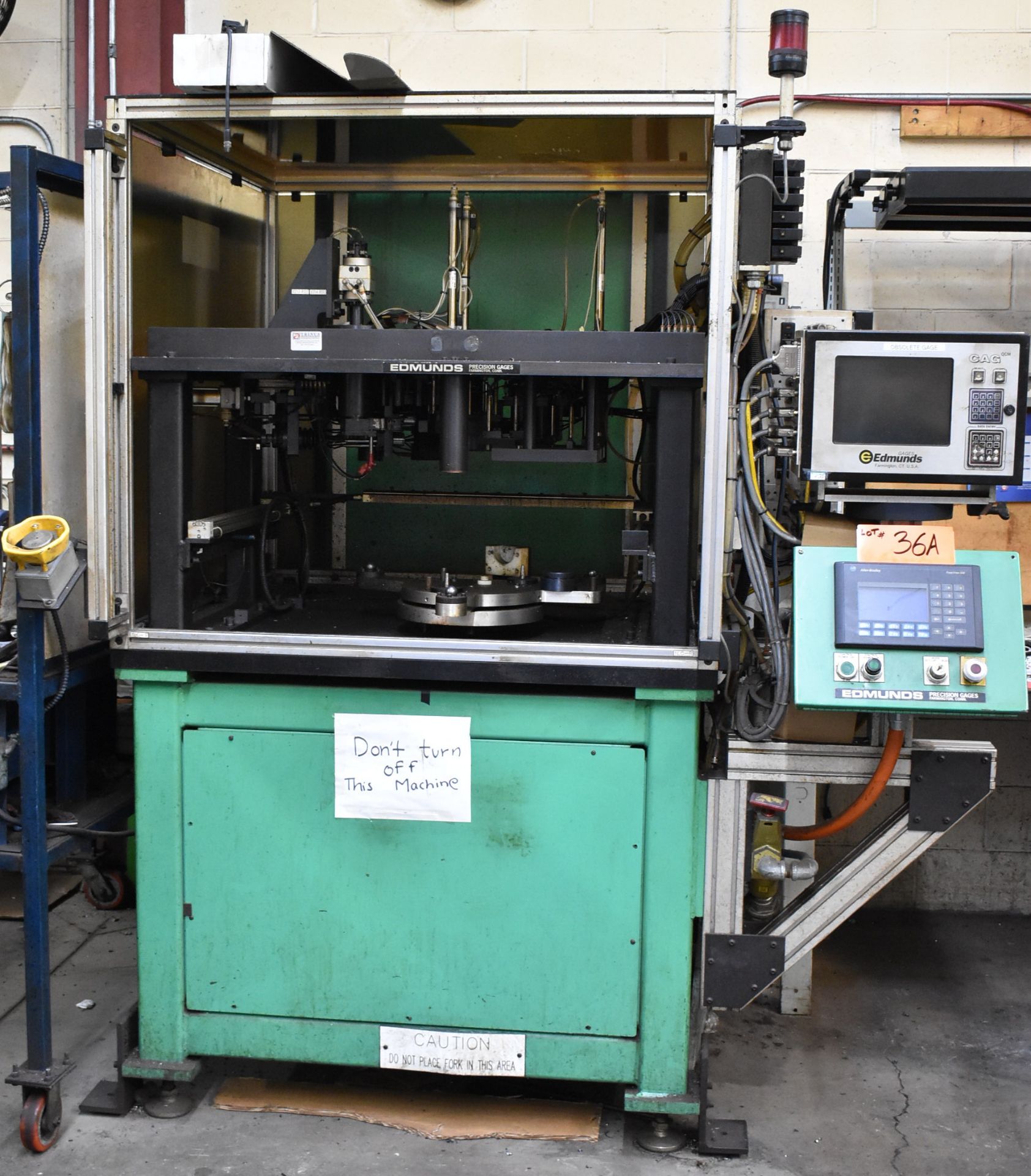 EDMUNDS TEST BENCH WITH ALLEN-BRADLEY PANELVIEW 550 CONTROL, PRECISION GAUGES AND SAFETY LIGHT