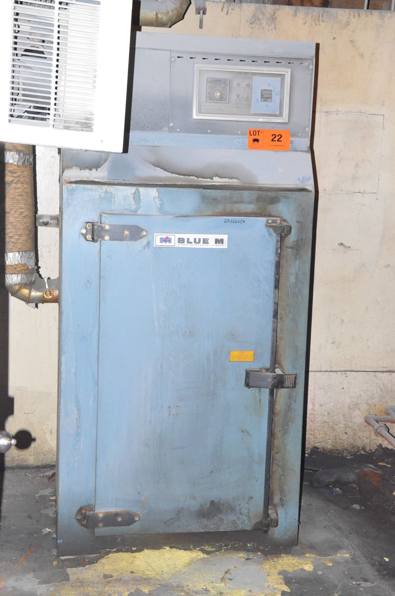 GENERAL SIGNAL BLUE M STEAM FIRED LABORATORY BATCH CURING OVEN WITH 24" x 24" x 50" ENCLOSURE,