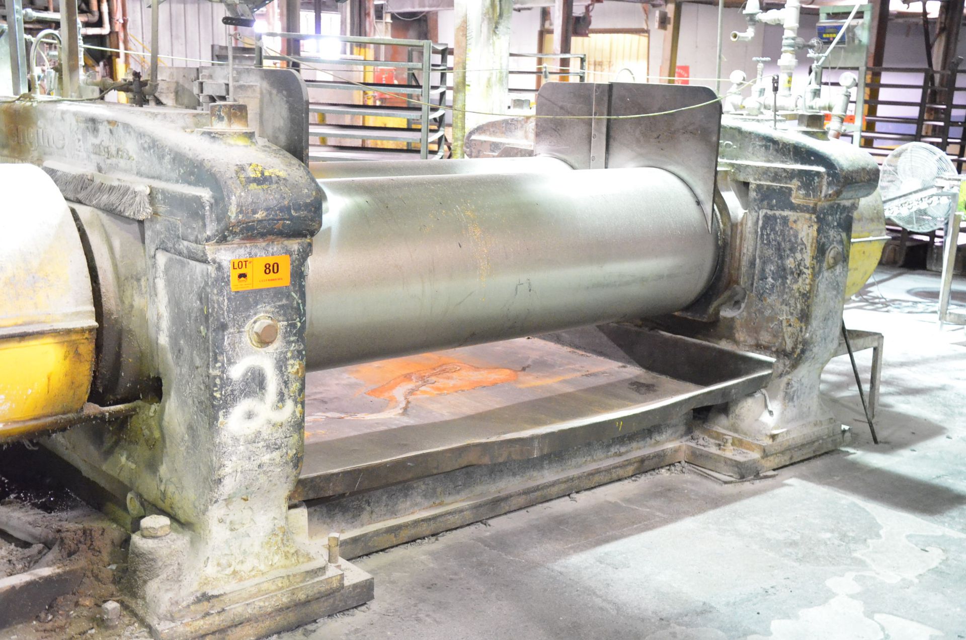 EMCO ERIE ENGINE MFG. 26" x 26" x 84" TWO ROLL RUBBER MILL WITH 26" DIAMETER CORED SMOOTH ROLLS, 84"