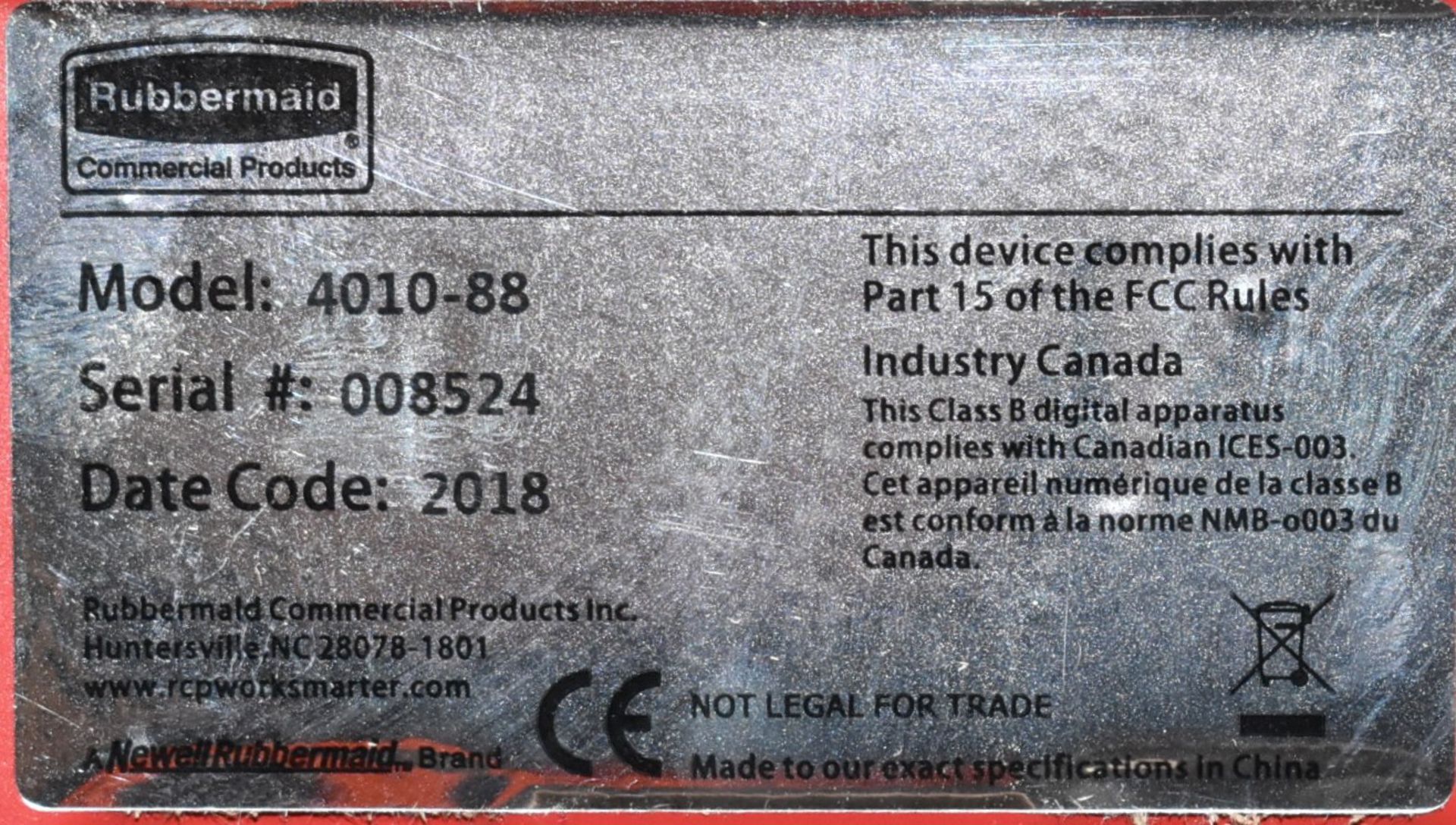 RUBBERMAID 4010 DIGITAL BENCH SCALE WITH 150 LB. CAPACITY, 12"X12" PLATFORM, S/N N/A - Image 3 of 3