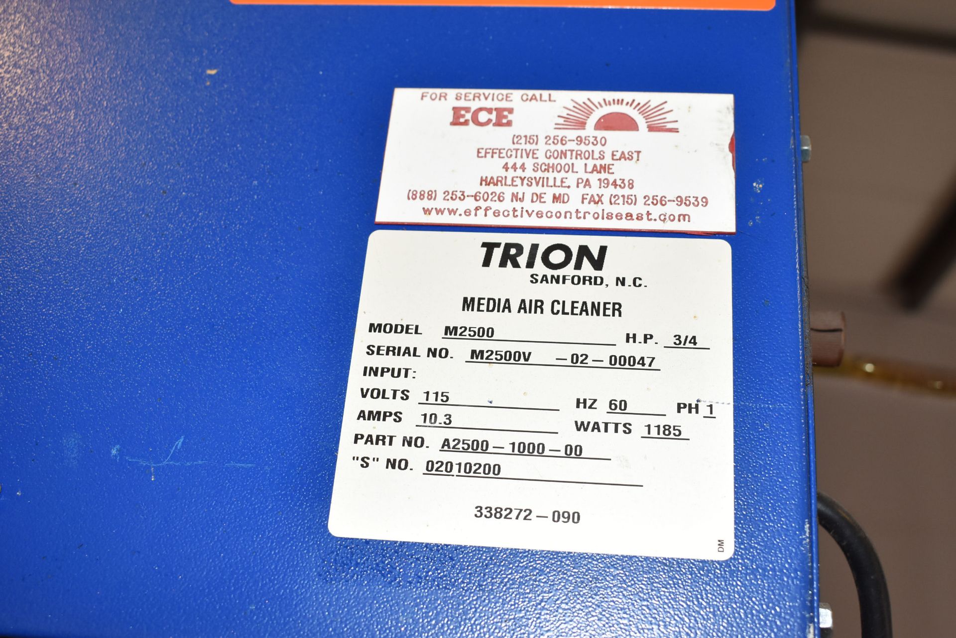 TRION M2500 MEDIA AIR CLEANER WITH 3 HP MOTOR, S/N M2500V-02-00047 (CI) - Image 2 of 2